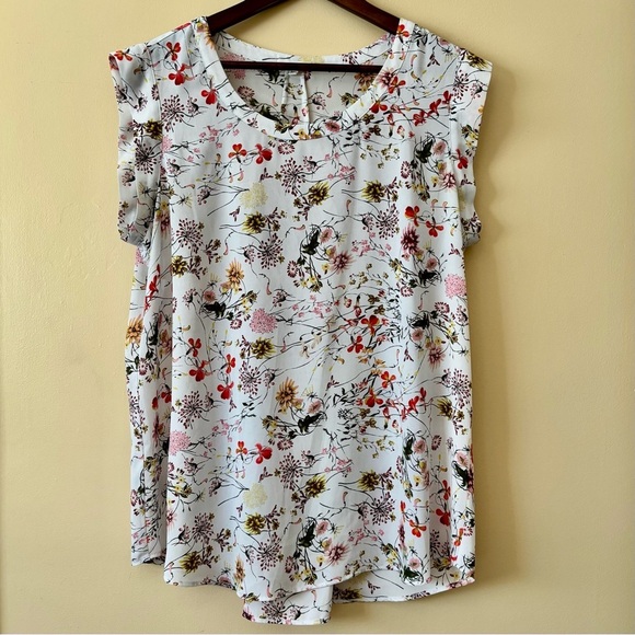 Pleione| Nordstrom| Cap Sleeve Floral Wildflower Blouse Sz L - Picture 1 of 4